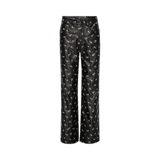 Rotate ROTATE Birger Christensen, Straight Trousers, female, Black, Size: M Black Floral Embroidered Straight Pants