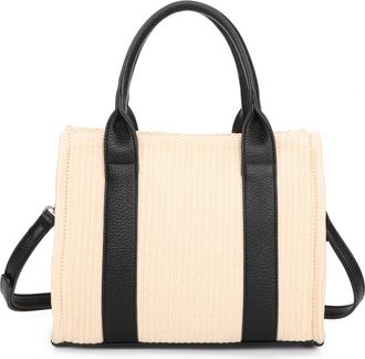 Generic Vegan Leather Straw Tote Bag, Convertible Crossbody Shoulder Bag, Uni Bag 26x21x13 cm (Black)