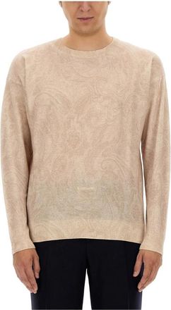 Etro MRW Gebreide C-Hals - Heren - Ronde hals truien - Beige - S - Wol - Truien & Vesten