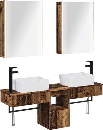 vidaXL Juego De Muebles De Ba&ntilde;o 5 Uds. Madera Envejecida Vidaxl