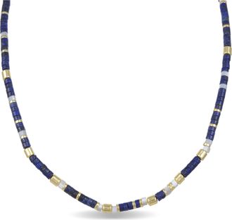 Luxenter Sterling Zilver 925 collier met Natuurlijke Lapislazuli in 18K geel goud - Ihun