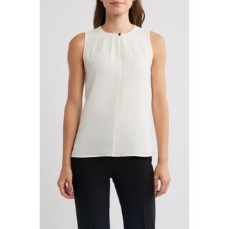 Anne Klein Pleated Keyhole Neck Sleeveless Top in White Dove at Nordstrom, Size Xx-Small