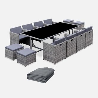 Sweeek Mesa De Jard&iacute;n Encastrable De Resina Trenzada 12 Sillones + Funda