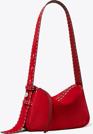 Tory Burch Womens Small Romy Suede Pick Stitch Shoulder Bag, One Size