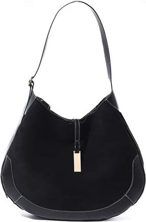 Generic Compatible For Womens Underarm Bag Suede Splicing Leather Handbag Shoulder Back(Black)