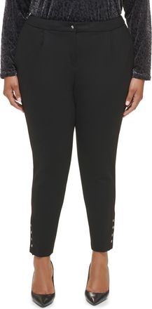 Calvin Klein Ponte Pleat Front Slim Leg Pants in Black at Nordstrom Rack, Size 20W
