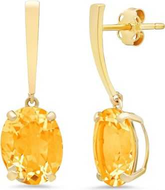 MAX + STONE 14k Yellow Gold Solitaire Oval-Cut Gemstone Drop Earrings (10x8mm)