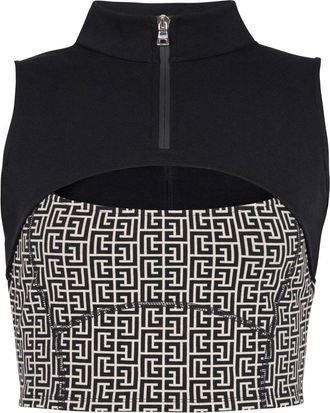 Balmain monogram cut-out vest - women - Polyester/Cotton/Elastane - S - Black