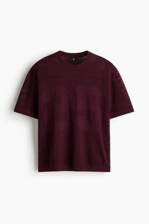 H&M Relaxed Fit Boxy Hole-knit T-shirt in Burgundy at Nordstrom, Size Xx-Large