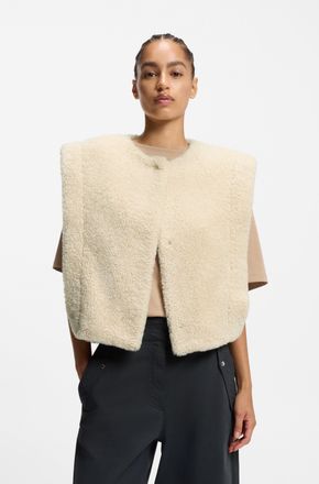 Boss Orange by Hugo Boss Fellimitatweste BOSS ORANGE Cosila Premium Damenmode, Damen, Gr. 36, open beige 284, Web, Obermaterial: 100% Polyester, unifarben, h&uuml;ftlang, Rundhals,