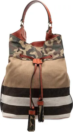 Burberry Pre-owned Burberry Mega Check Canvas Camouflage Susanna Tassel Bucket Bag Ladies IB2HDZZGU6HHORKE