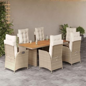 vidaXL Set Comedor De Jard&iacute;n 7 Pzas Con Cojines Rat&aacute;n Sint&eacute;tico Beige Vidaxl