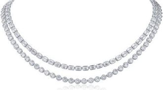 Kenneth Jay Lane Dual Layer Cubic Zirconia Tennis Necklace in Rhodium Plated at Nordstrom