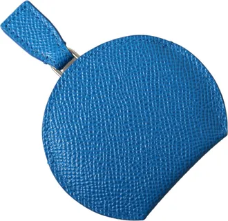 Dolce & Gabbana Blue Calfskin Leather Round Logo Hand Mirror Holder Calf Accessory