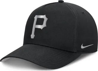 Nike Pittsburgh Pirates Rise Nike Mens Dri-FIT MLB A-Frame Trucker Adjustable Hat in Black | NB1E0FBPPTB-HWD