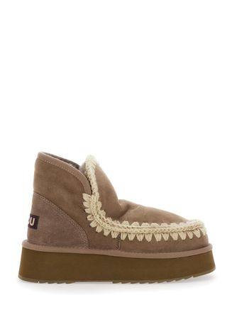 Mou Mini Eskimo Brown Ankle Boots With Logo Patch On The Rear In Leather And Suede Woman