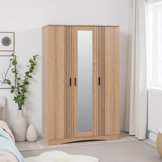 Seconique Tessa 3 Door Mirrored Wardrobe-Natural Oak Effect in Light Oak