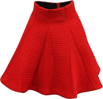 Maje Jamila Waffle Knit Pleated Skirt in Red Polyester