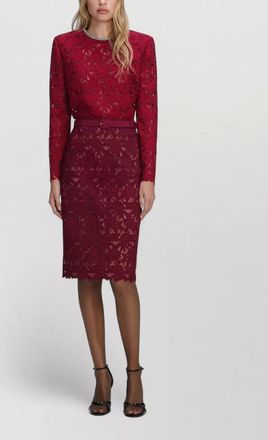 Self Portrait floral guipure lace belted midi skirt