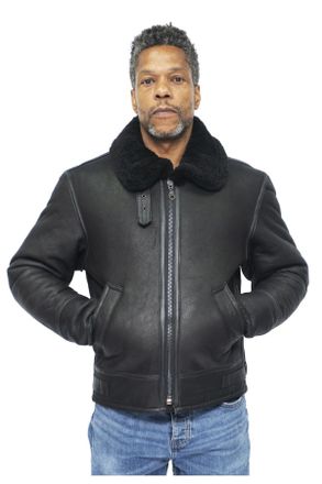 Infinity Leather Mens B3 WW2 Sheepskin Aviator Flying Jacket-Charleston - Black Nappa Leather - Size Medium