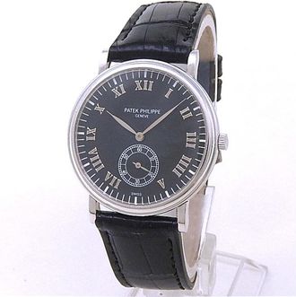 Patek Philippe Pre-owned Patek Philippe Calatrava Hand Wind Black Dial Mens Watch 5022