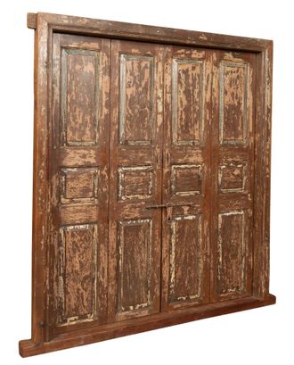 Biscottini International Biscottini - Puerta Corredera Medieval Antigua Con Marco, Interior O Exterior, De Madera Maciza Y Hierro