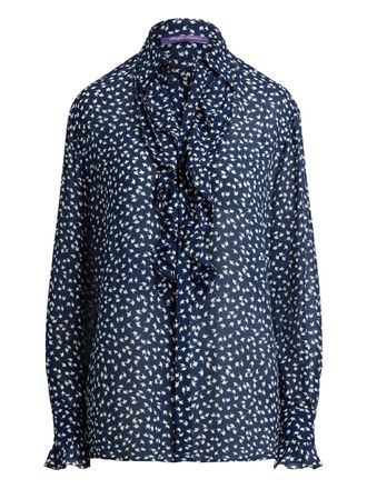 Ralph Lauren Collection ruffle-trim geometric-print Addison shirt - women - Viscose/Mulberry Silk - 12 - Blue