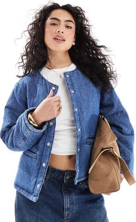 Only quilted denim jacket in mid blue