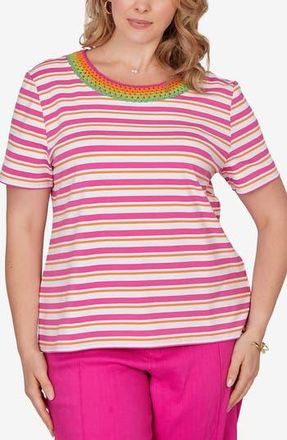 Ruby Rd. Crochet Crewneck T-Shirt in Fuchsia Multi at Nordstrom Rack, Size 2 X