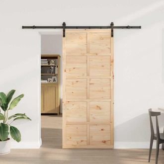 vidaXL Puerta Deslizante Marr&oacute;n 90 X 208 Cm Madera Maciza De Pino Vidaxl