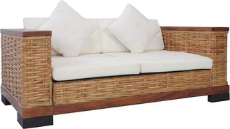 vidaXL Vidaxl - Sof&aacute; De 2 Plazas Con Cojines Rat&aacute;n Natural Marr&oacute;n