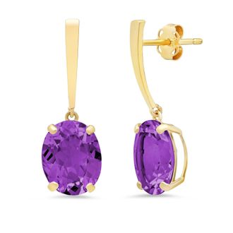 MAX + STONE 14k Yellow Gold Solitaire Oval-Cut Gemstone Drop Earrings (10x8mm)