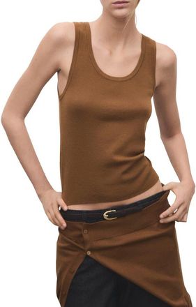 Mango Wool & Cotton Sweater Tank in Tobacco Brown at Nordstrom, Size X-Small