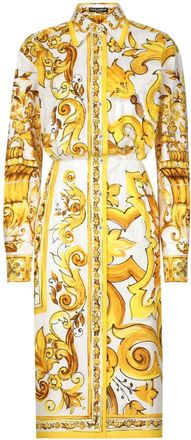 Dolce & Gabbana Majolica-print cotton shirtdress - women - Cotton - 40 - Yellow