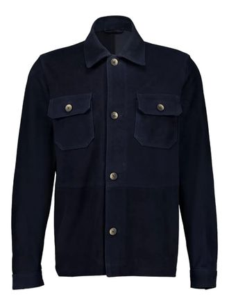 Frescobol Carioca Ravi flap-pocket suede overshirt - Blue