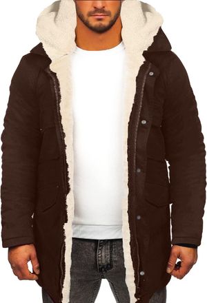 Generic Mens Suede Hooded Jacket Fashion Warm Coat Long Sleeve Zip Up Hoodies Classic Cardigan Coat with Pockets Soft Comfy Plus Size Jackets for Outdoor Camp