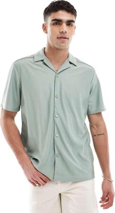 Only & Sons plisse camp collar shirt in sage green - part of a set