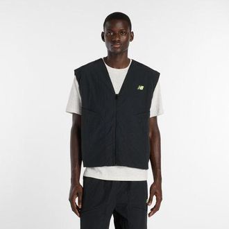 New Balance Uomo Castlefield Woven Vest in Nero/Verde, Politessuto, Taglia 2XL