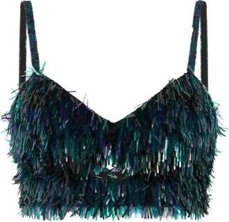 Alberta Ferretti Tops, Dames, Groen, S, Pailletten, Korte Top met Paillettenfranje