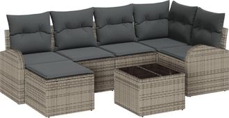 vidaXL Garden Sofa Set with Cushion 7 pcs Grey Poly rattan Vidaxl