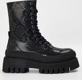 Steve Madden Womens Coast Snake Patterned Platform Boots - Black - Size: 6