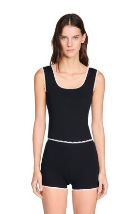 Sandro Beaded embroidered ribbed shorts in Black at Nordstrom, Size 36 Eu