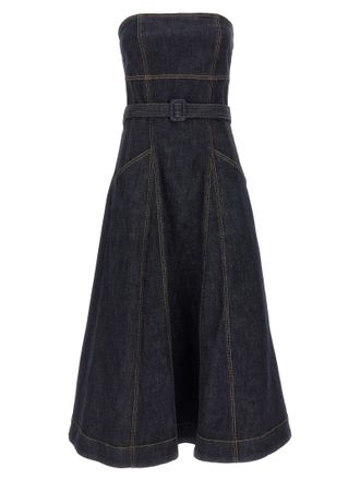 Self Portrait Denim Bandeau Midi Dress