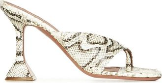 Amina Muaddi Natural Snake-Embossed Beige Thong Sandals