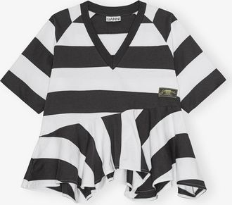 Ganni Grey T-shirt in Heavy Cotton with Stripes - Size XXS Organic