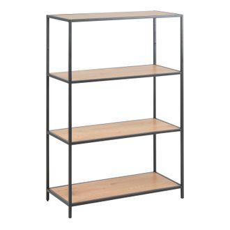 Furniture To Go Seaford Black Metal Low Bookcase with 3 Oak Shelves