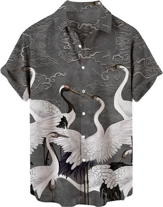 Generic Hawaiian Vintage Button Down Short Sleeve Shirts Holiday Beach Shirts Mens Short Sleeve Printed Vintage Hawaiian Bowling Button Down Shirts Hawaiian S