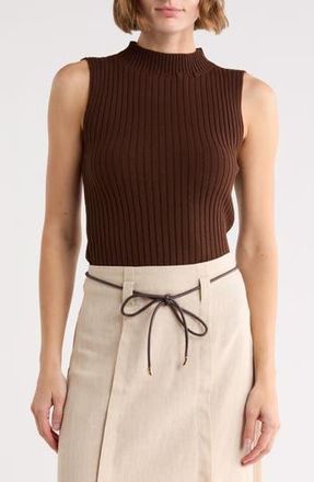 Dress To Mock Neck Ribbed Sweater Tank in Brown Caffeine at Nordstrom Rack, Size Medium