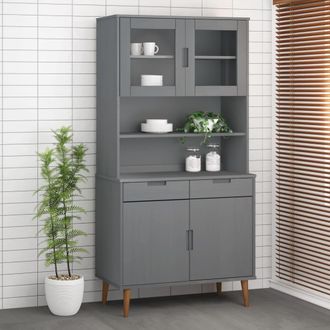 vidaXL Aparador Superior Molde Madera Maciza Pino Gris 90x35x100 Cm Vidaxl