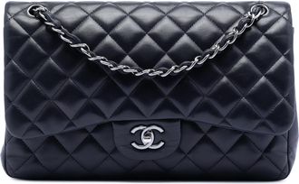 Chanel Pre-owned Womens Jumbo Classic Lambskin Double Flap - Black Leather - One Size